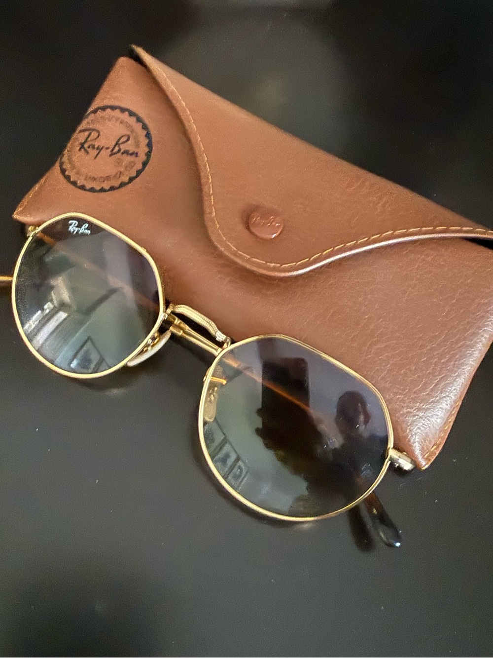 Ray-Ban Gold Frame Sunglasses with Brown Lenses